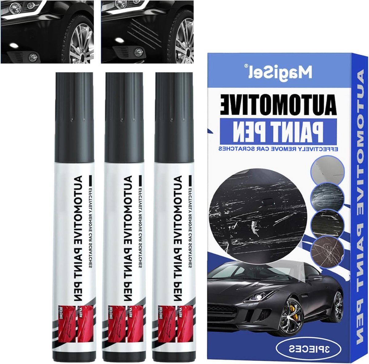 Pack van 3 Krassenverwijderaars voor Auto, Verfhersteller Pen, Waterdicht en Roestvrij voor Schade aan Carrosserie en Fietsen