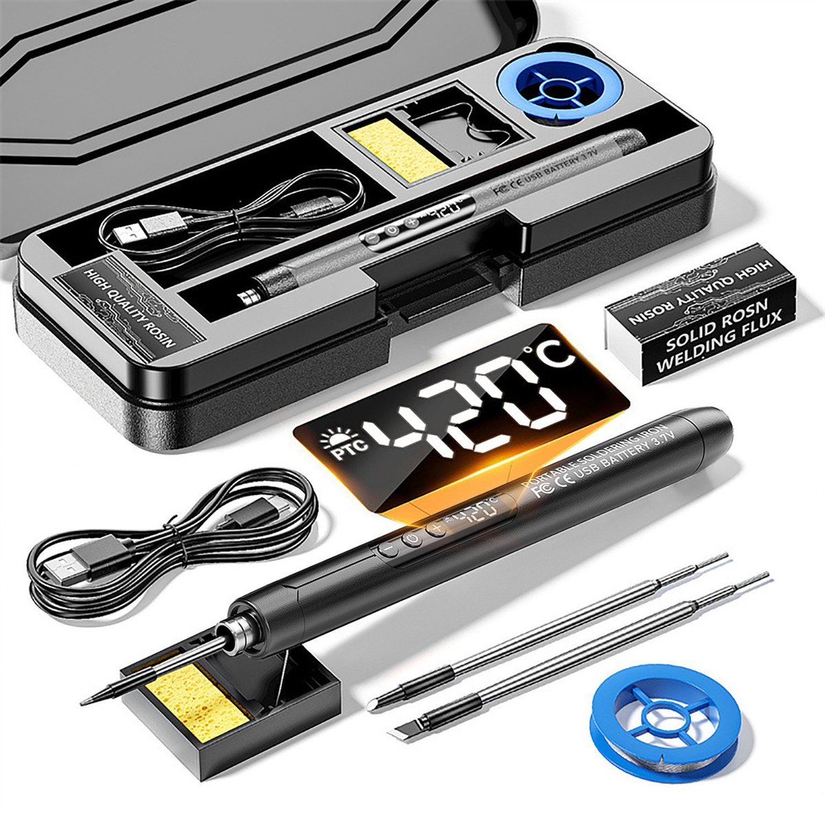 Fokelyi Draadloze Soldeerbout - USB Soldeerset - Mini Soldeerbout - LCD Scherm - Houtbrander - Instelbare temperatuur - Soldeertin - Snelle Opwarming