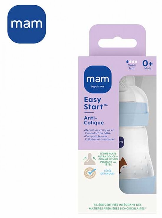 MAM Zuigfles Easy Start 160 ml 0 Maanden en + Langzame Toevoer 1 (Kleur : Blauwe Vos) — afbeelding 2