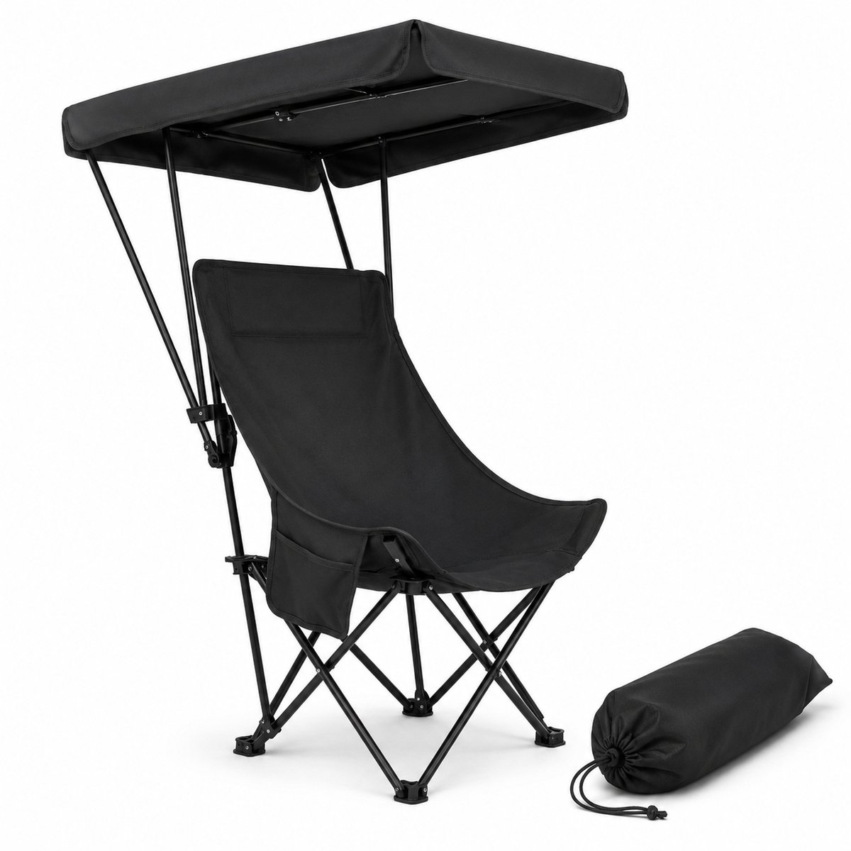 Gloovon® Campingstoel met Zonnedak - Opvouwbaar & Comfortabel - Versterkt 16mm Carbonstalen Frame - Belastbaar tot 140kg - Zwart