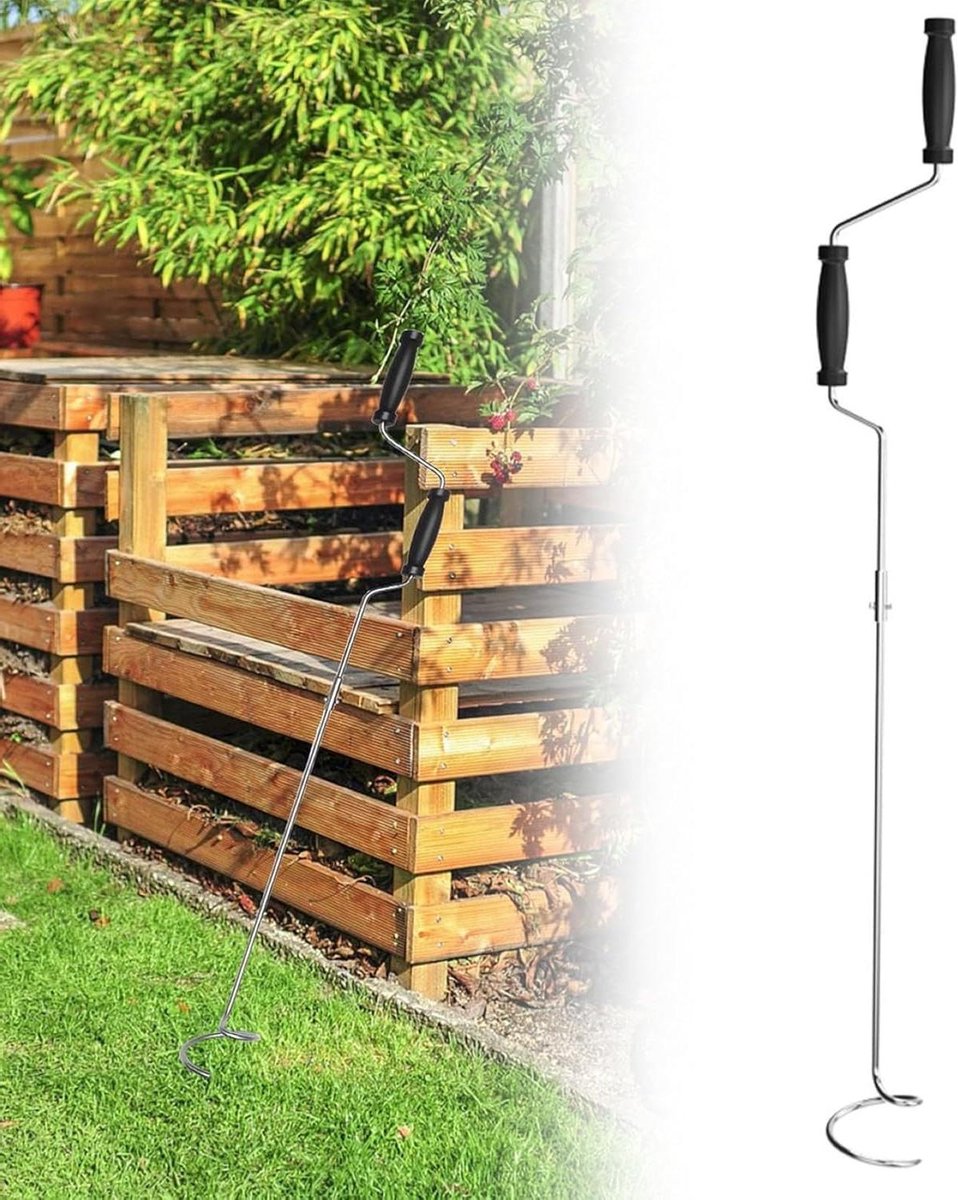 Compost Beluchter - Hand Crank - Compost Verrijken - Roestvrij Staal - 110 cm Hoog - Zilver