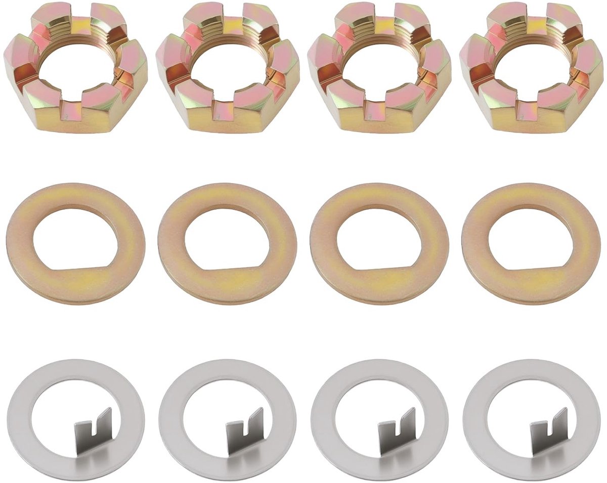 JHUBERS- Spindelmoer 1-inch Set - Aanhangwagen Onderdelen - Kasteelmoeren - D-ringen - Tangringen - Compatibel met EZ-Lube - Aanhangwagenonderdelen