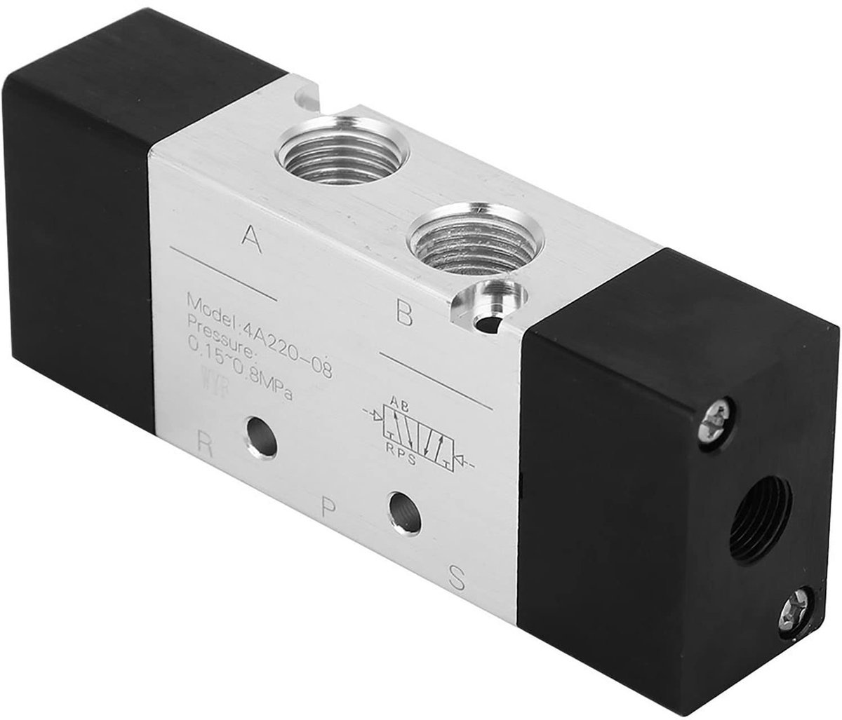 JHUBERS- Pneumatische Klep 5 Weg/2 Positie - Solenoid Ventiel - Inlaat/Uitlaat PT 1/4 - Handmatige Ventiel - Hoge Kwaliteit Materiaal - Schokbestendig - Solenoïde Klep
