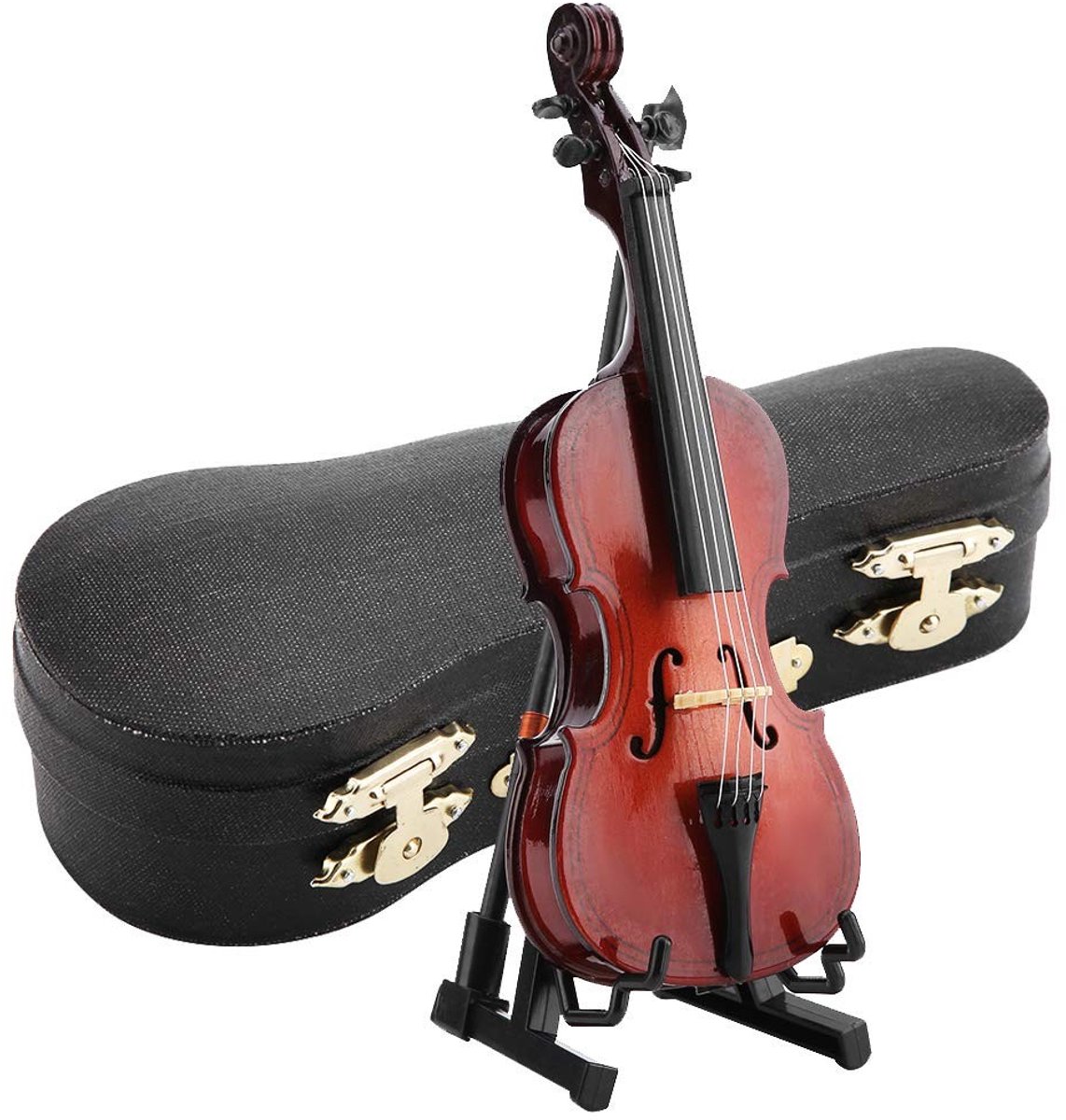 JHUBERS- Miniatuur Cello 14 cm - Houten Muziekinstrument - Decoratie met Hoedenkoffer - Hoogwaardig Vakmanschap - Perfect Cadeau - Premium Kwaliteit - Decoratieinstrument