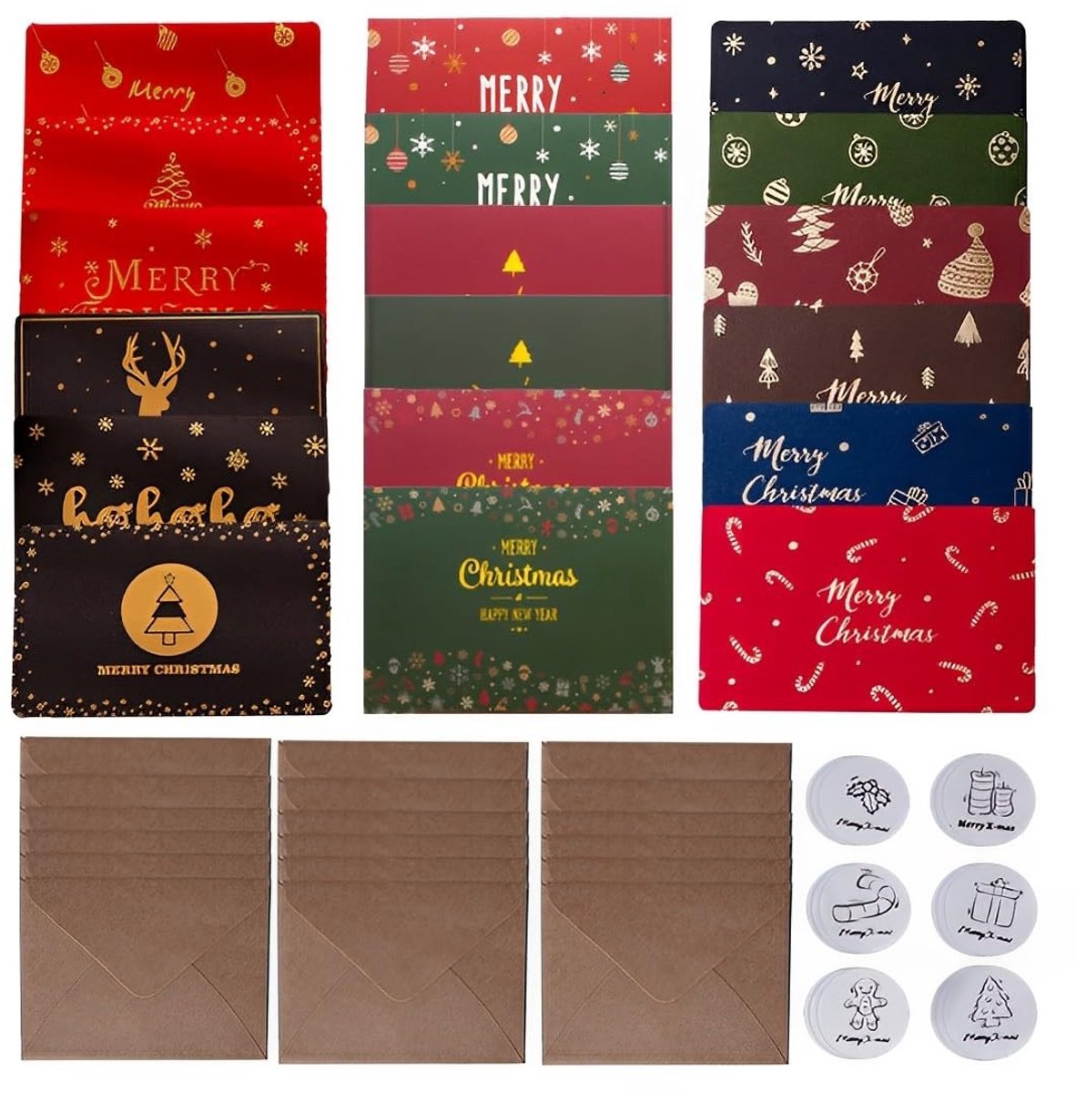 JHUBERS- Kerstkaarten 18 stuks - Gevouwen met Enveloppen - Hoogwaardig Kraftpapier - Duurzaam en Waterdicht - Elegante Motieven - Perfect voor Kerstmis - Feestkaarten