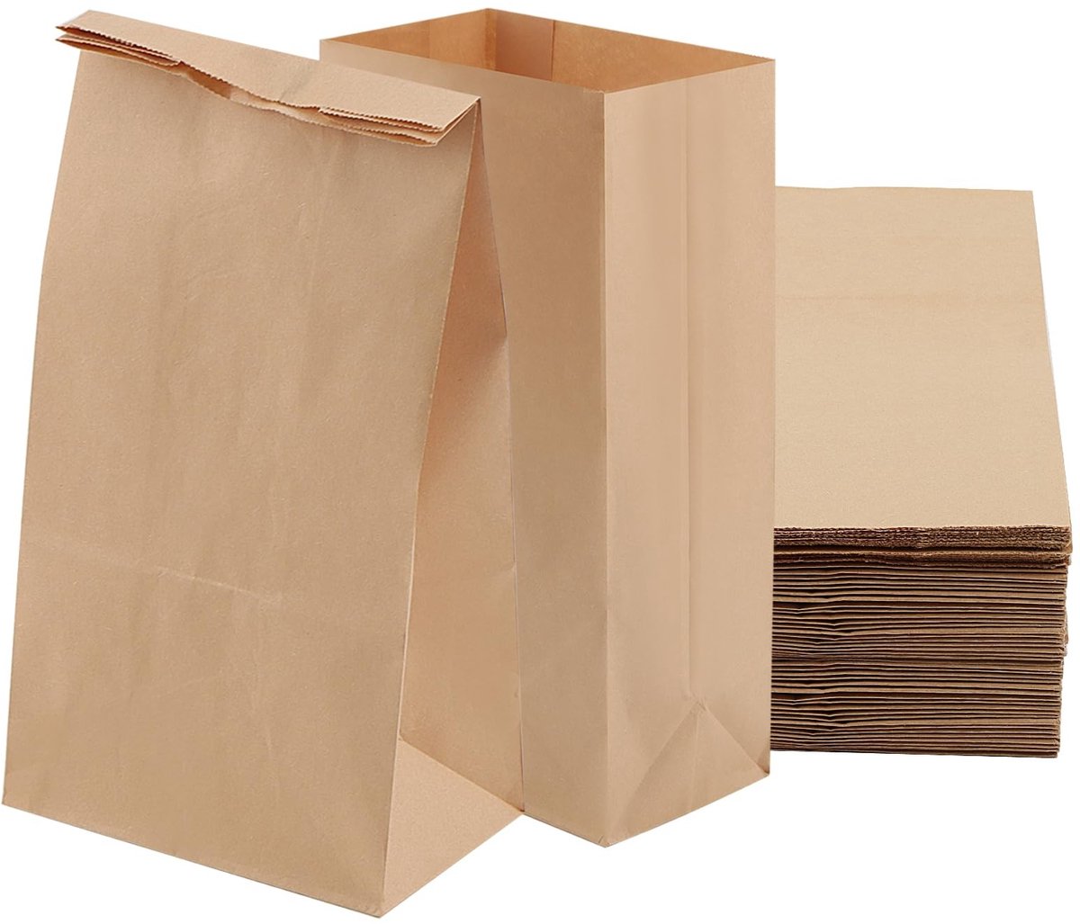 BRENZOOS- Papieren Zakken 100 Stuks - Bruine Papieren Zakken - Kraftpapier Draagtassen - Versterkte Bodem - Ideaal voor Bakkerijen - 15,5 x 10 x 30 cm - Verpakkingszakken