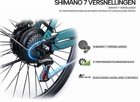 Galaxy C1 Pro Elektrische Stadsfiets 28 Inch - Tot 150 km Bereik - 36V 18Ah EVE Accu - Hydraulische Schijfremmen- 250W Motor - Shimano 7 Versnellingen - Voorvorkvering - Inclusief Mand en Telefoonhouder-Blauw van galaxy — afbeelding 3