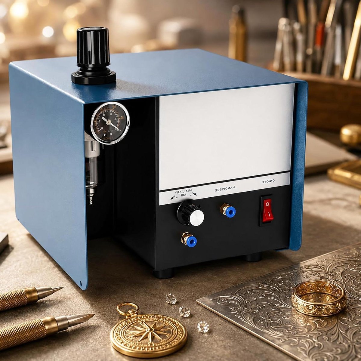 Lucht Graveermachine - Metaalbewerkingsgereedschap - Sieraden Bewerken - Verstelbare Drukregelaar - Compact Formaat - Metaal