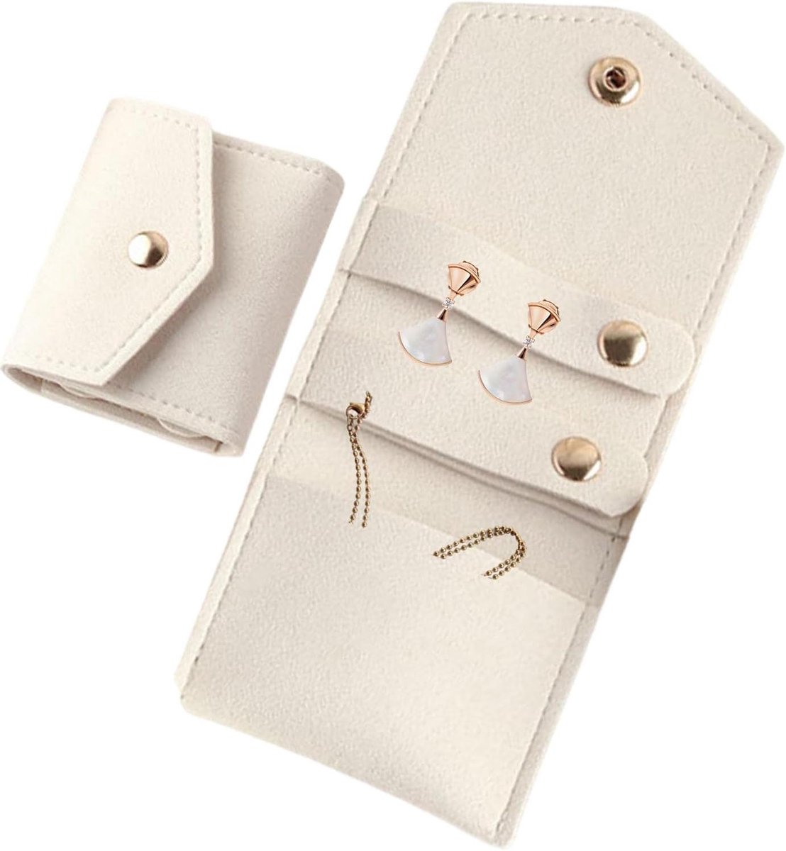 Sieraden Roll - Opberger Tas - Sieraden Organiseren - Opvouwbaar Ontwerp - 14 x 6 cm - Wit