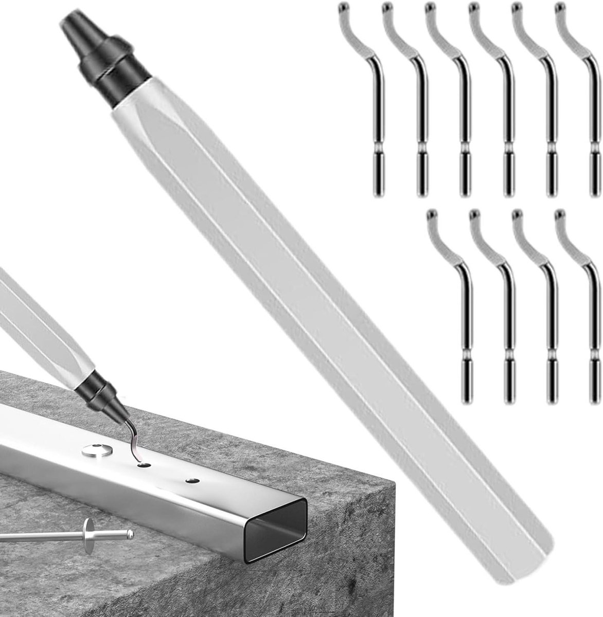 Ontbraamgereedschap Set - Randverwijderaar - Randjes Glad Maken - Ergonomische Grip - 10 Snijkoppen - Wit