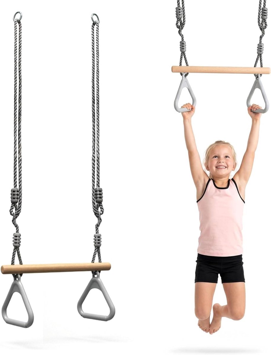 Gymnastiek Trapezium - Schommel Set - Buiten Spelen - 2-in-1 Ontwerp - 42 cm Stang - Grijs