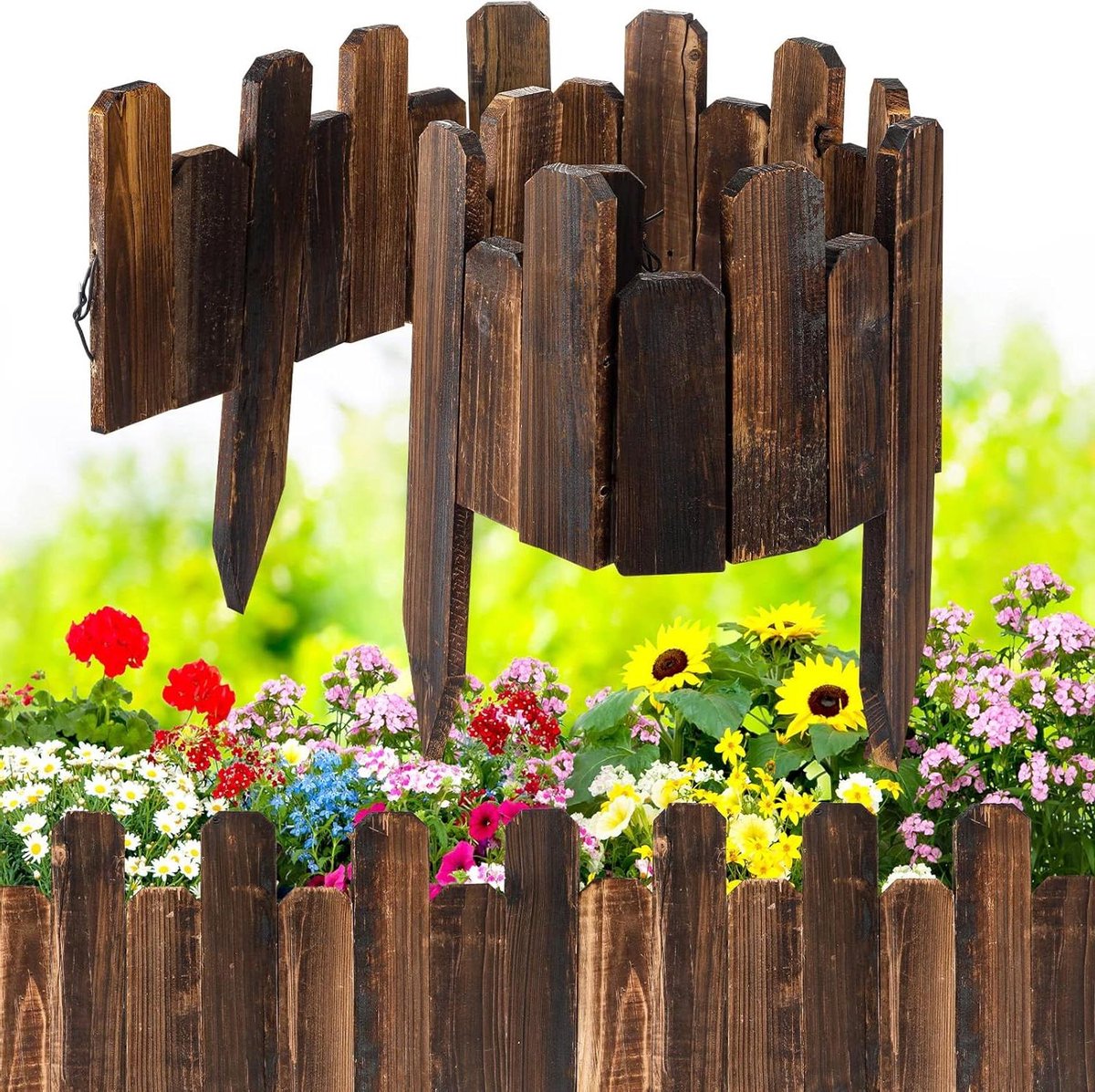 Houten Tuinrand - Buitenrand Decoratie - Tuin Aankleden - Waterproof Weerbestendig - 2 stuks 120cm - Natuurlijk Hout