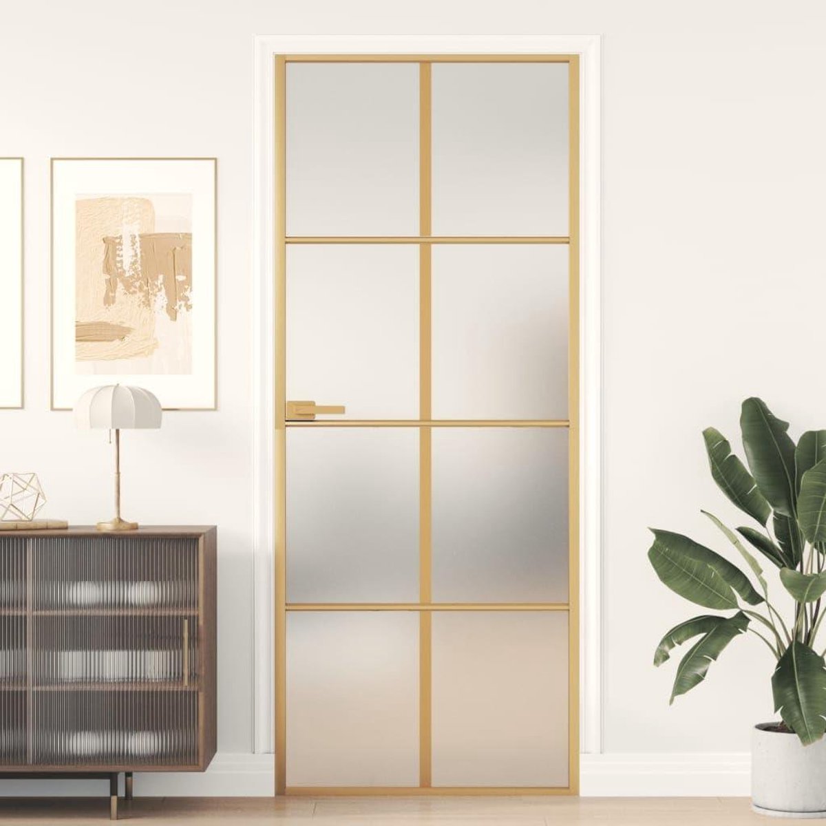 Binnendeur Glas - Moderne Deur - Kamer Overgang - Gehard Glas - 83x201.5 cm - Goud