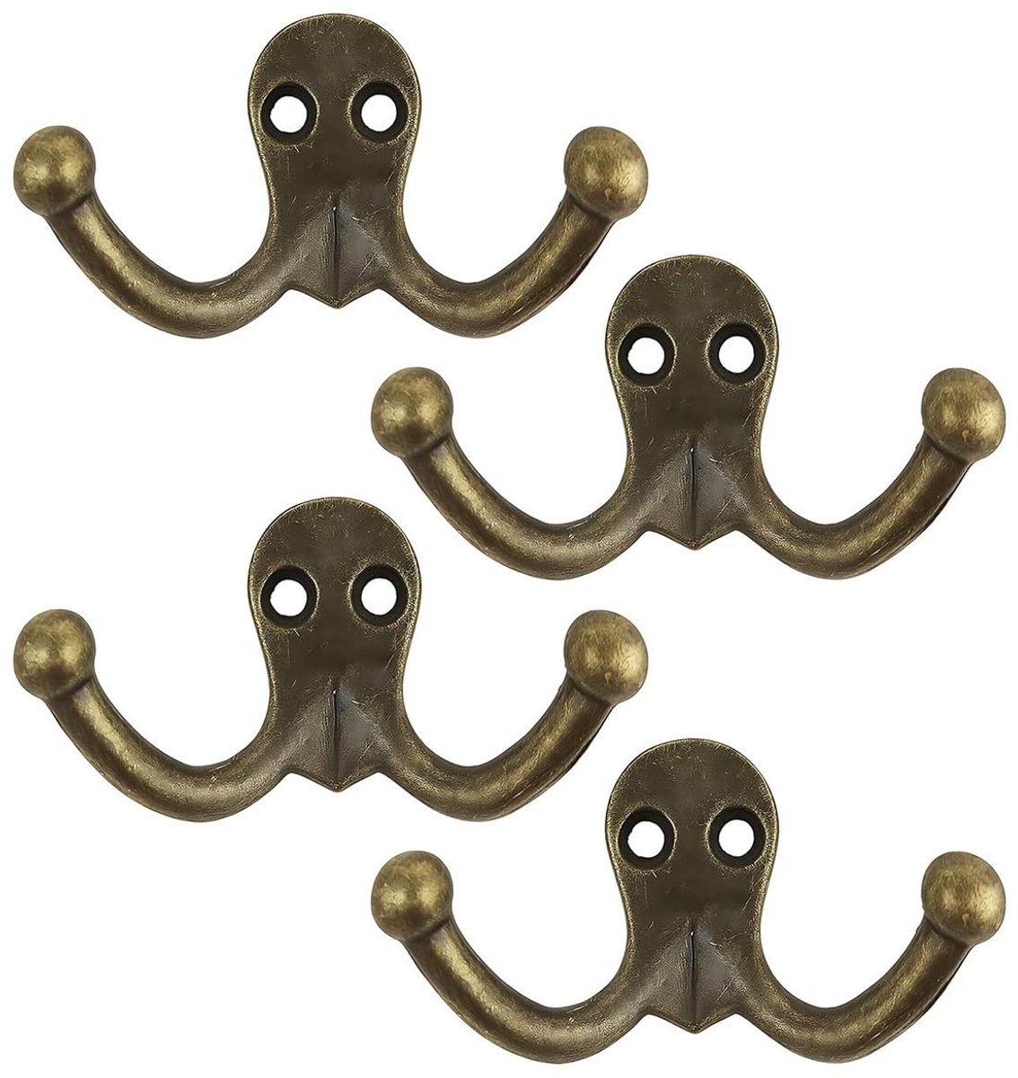 Dailygoods- Haken Heavy Duty - Antieke Messing Haken - Dubbele Haken - Zinklegering Bevestiging - 80 x 40 mm - Duurzaam en Elegant - Kapstokhaken