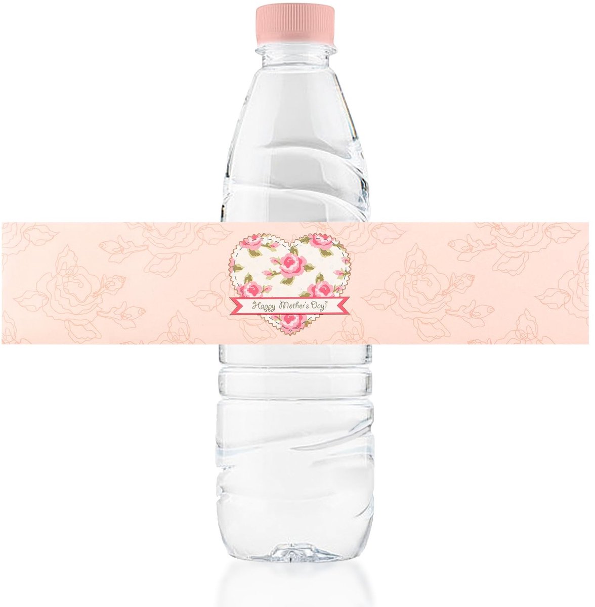 Dailygoods- Waterfles Etiketten 48 Stuks - Roze Moederdag Stickers - Rechthoekige Fles Wraps - Duurzaam Papier - Happy Mother's Day Design - Flesstickers