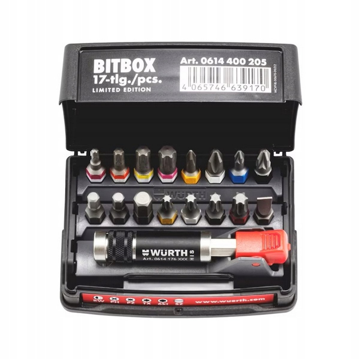 Wurth Bitset C 6,3 (1/4") 16-delig met Magnetische Houder