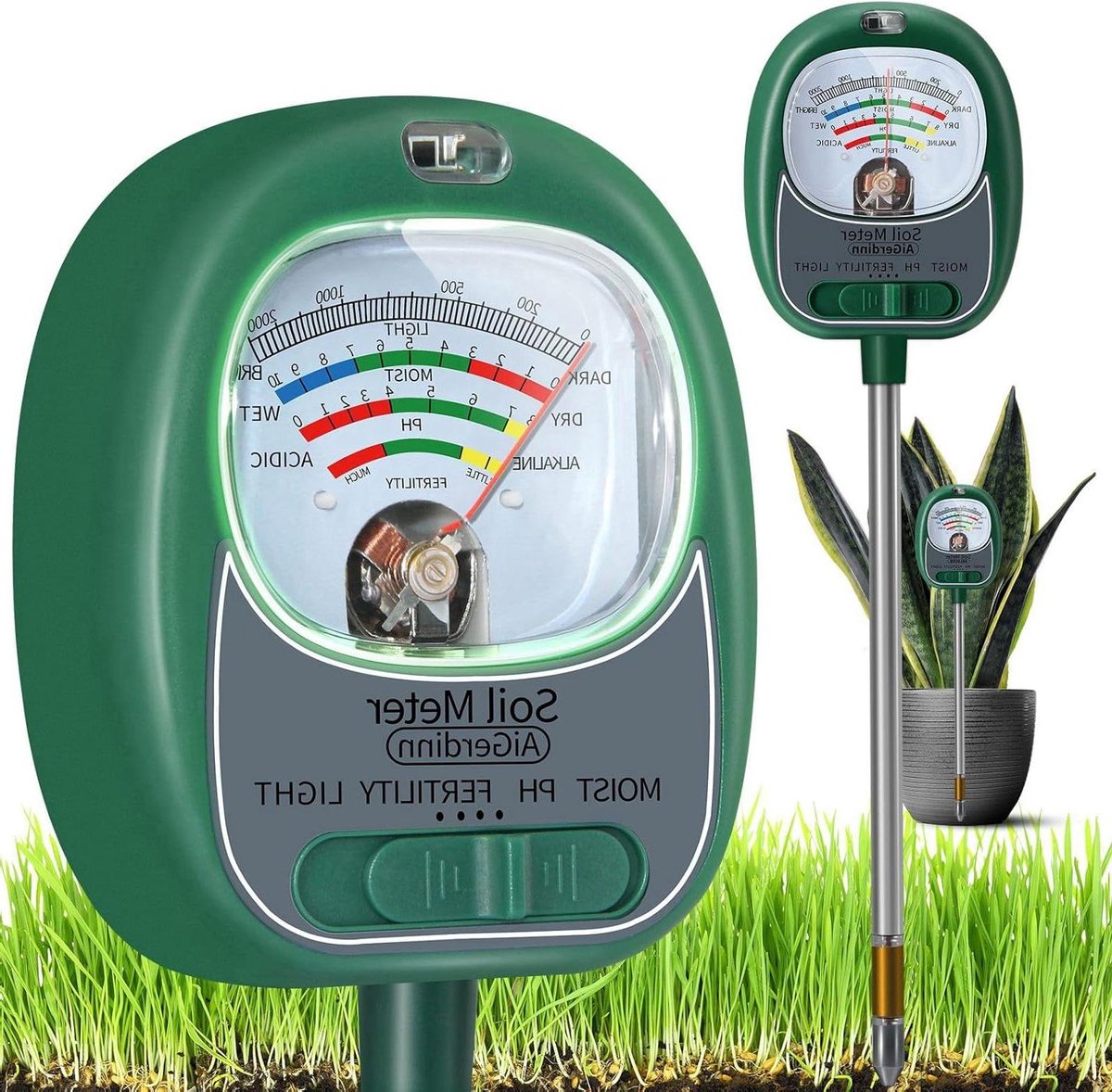Bodemtester - Grondmeter pH - Planten Verzorgen - 4-in-1 Functies - 5cm Sensor - Zwart
