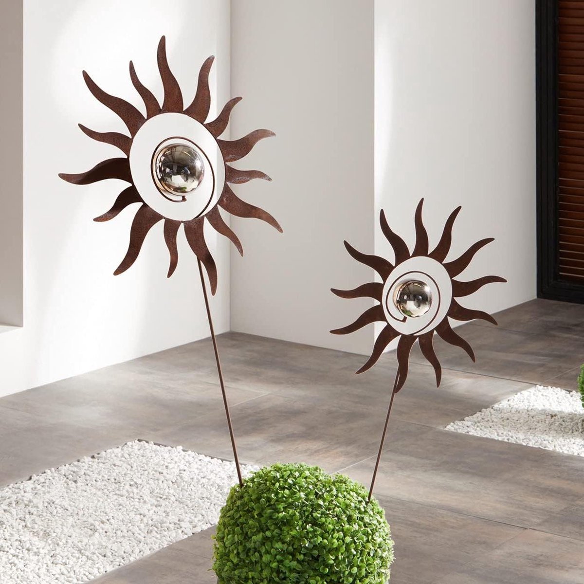 Tuinsteker Set - Decoratieve Bloemen - Tuin Decoratie - Roestlook Metaal - Tot 127 cm - Bruin
