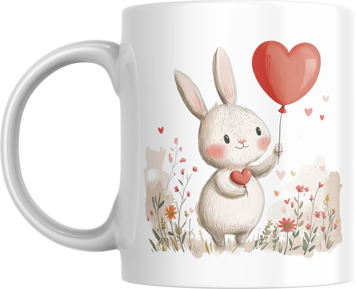 Keramische Mok met Lieve Konijntjes & Hartjes - Perfect Valentijnscadeau