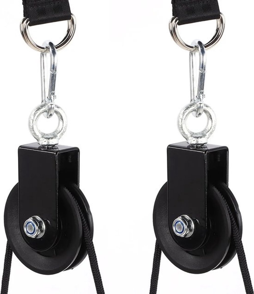 2 x 90 mm katrollen met U-vormige beugels | Spanrollen | 360° draaibare staalkabelkatrollen voor fitnessapparatuur | Katrollen voor sportscholen en kabelmachines | Katrollen met kogellagers