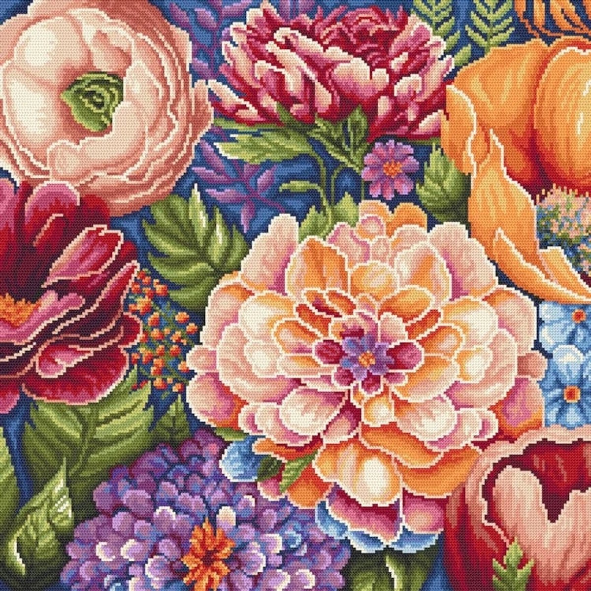 CORICAMO Zomerbloemen Kruissteek Borduurpakket 40x40cm