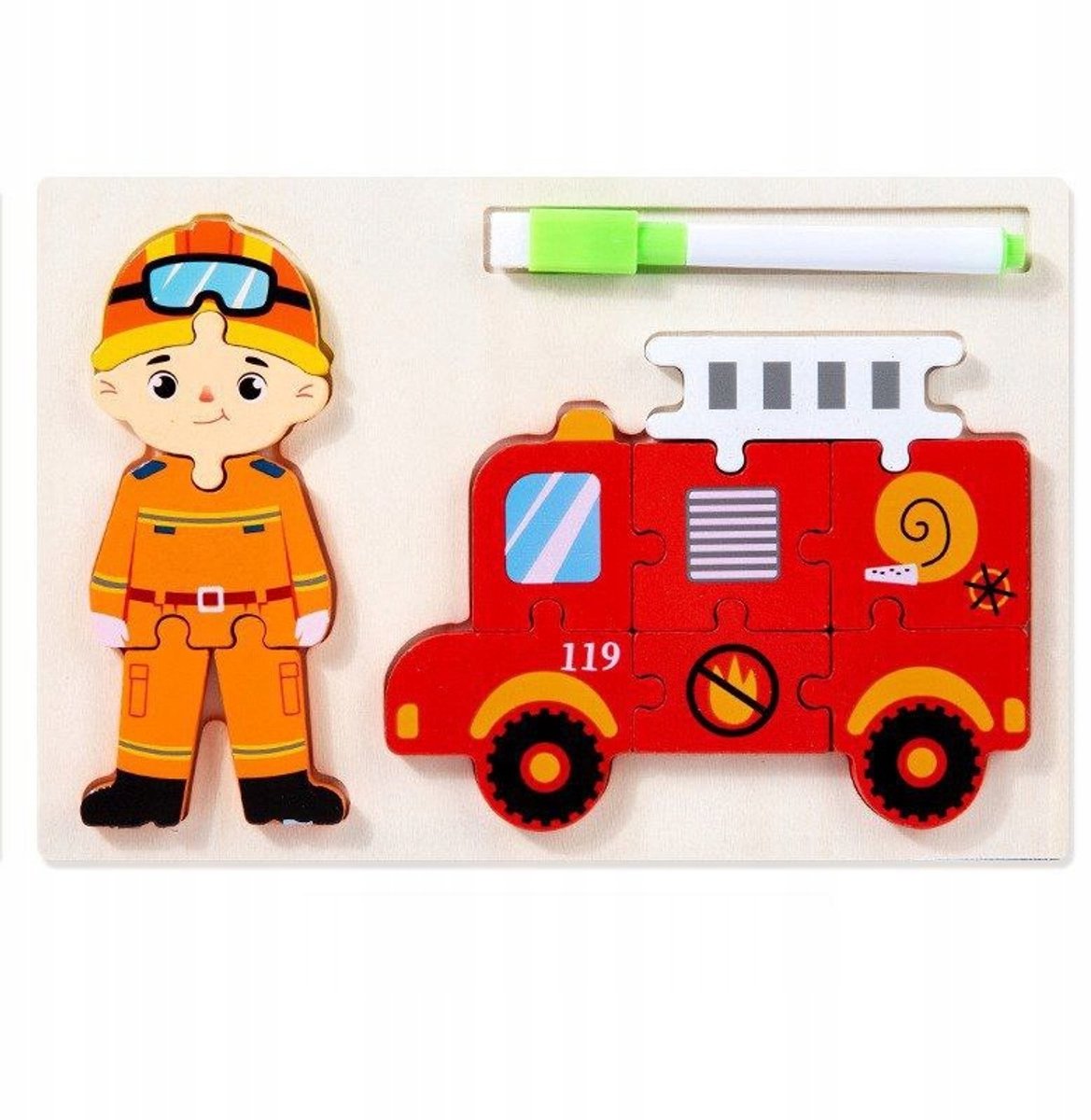 Houten Puzzel Kinderen Montessori Brandweer | Educatief speelgoed