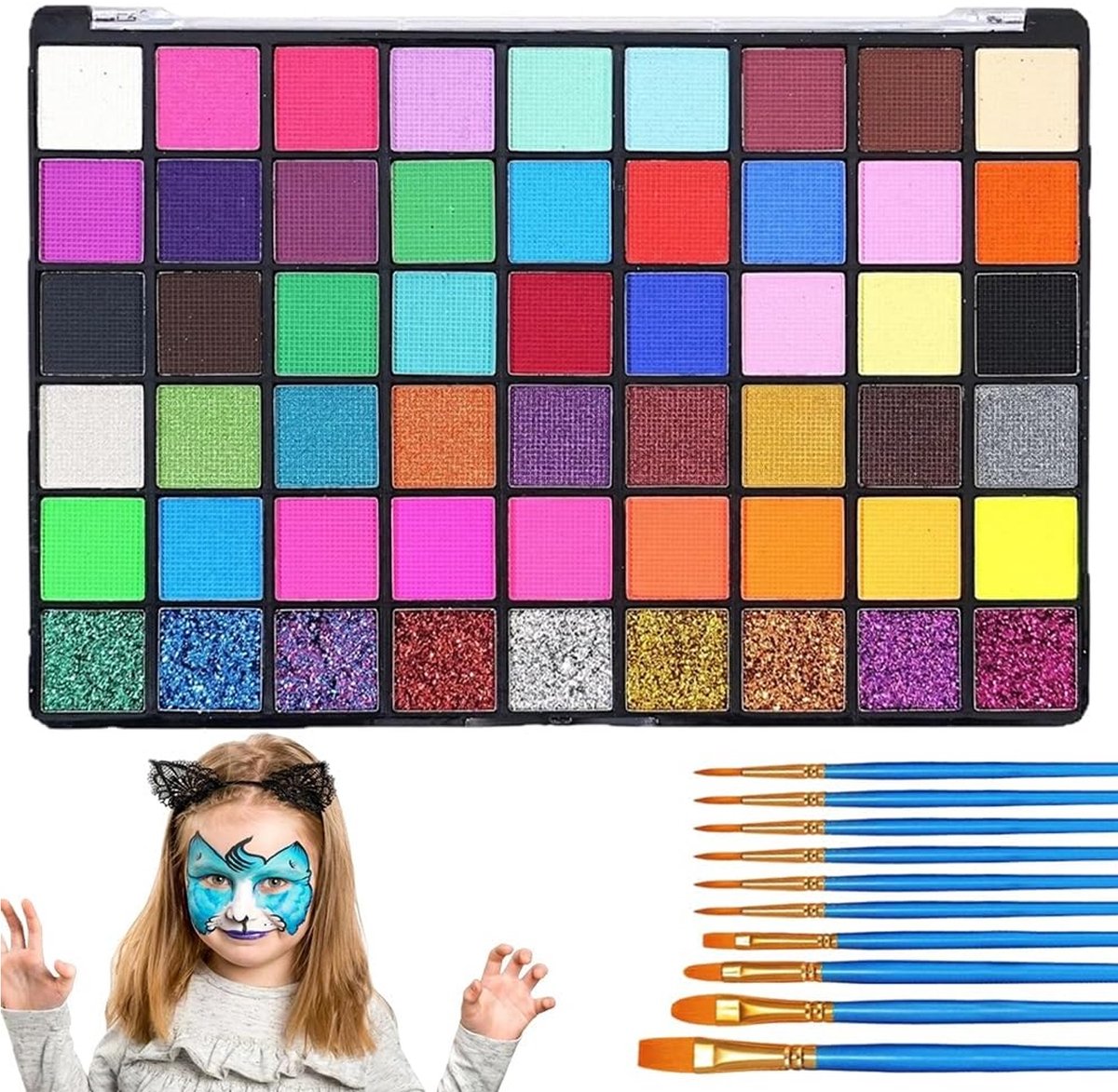 54 Kleuren Schmink Set Kinderen - Veilige & Wasbare Verf voor Feestjes
