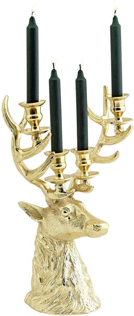 Kandelaar Hertenkop - Tafeldecoratie - Feestelijke Sfeer - Met Fluweel - 43 cm Hoog - Goud Zilver