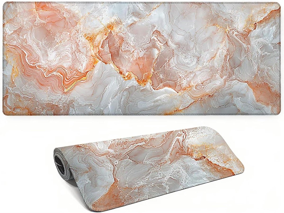 Bureauonderlegger - XXL Muismat - Werk en Gaming - Waterdicht Marmerpatroon - 120 x 60 cm - Wit