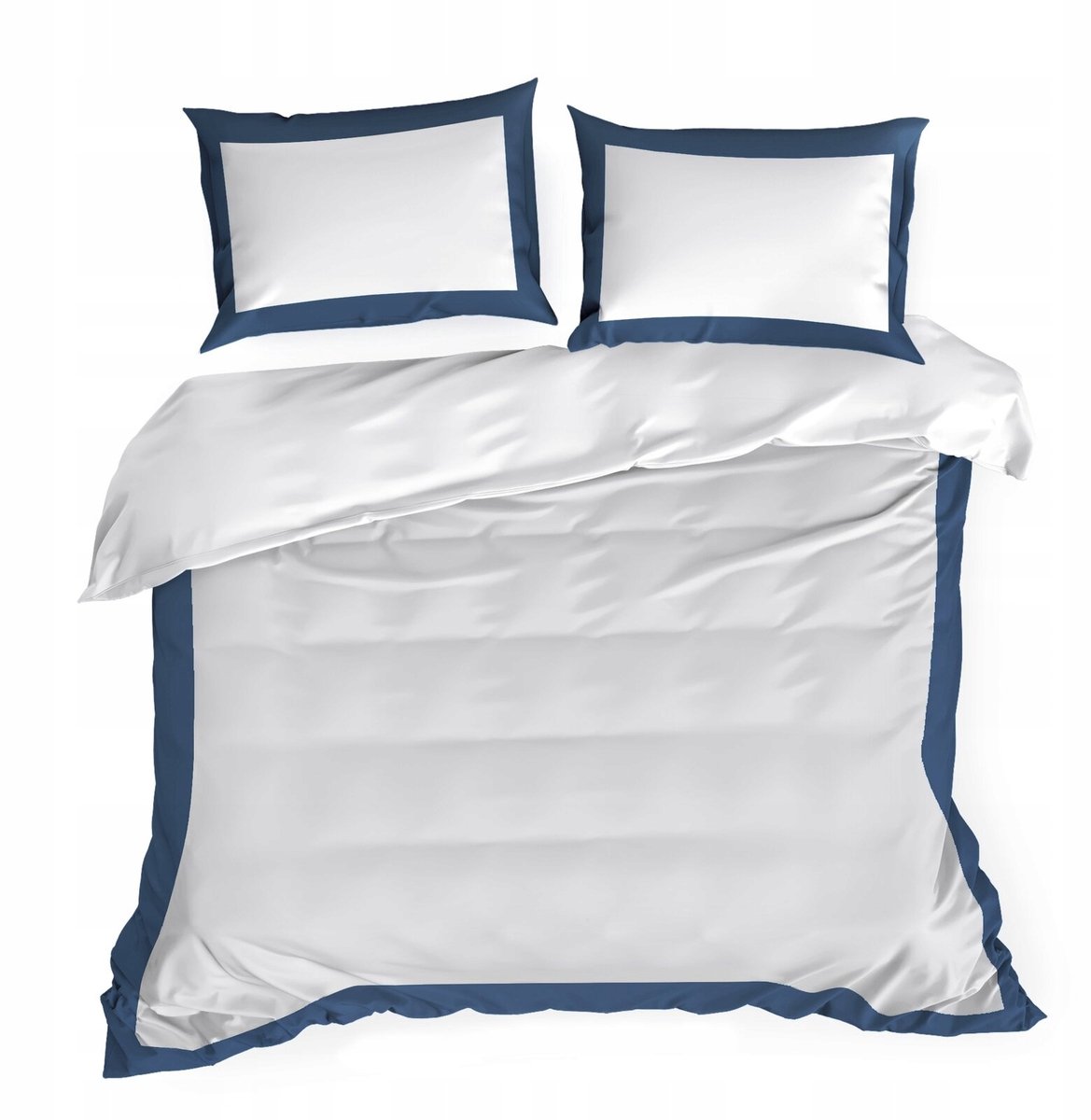 Laura Satijnen Dekbedovertrek 220x200 Wit/Marineblauw met Rand