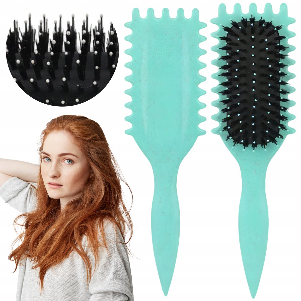 Krullende Haarborstel - Definieert Krullen & Masseeert Hoofdhuid - Turquoise
