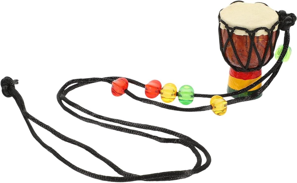 Djembe Ketting - Mini Trommel - Muziek Accessoire - Handgemaakt Hout - 5 cm - Bruin