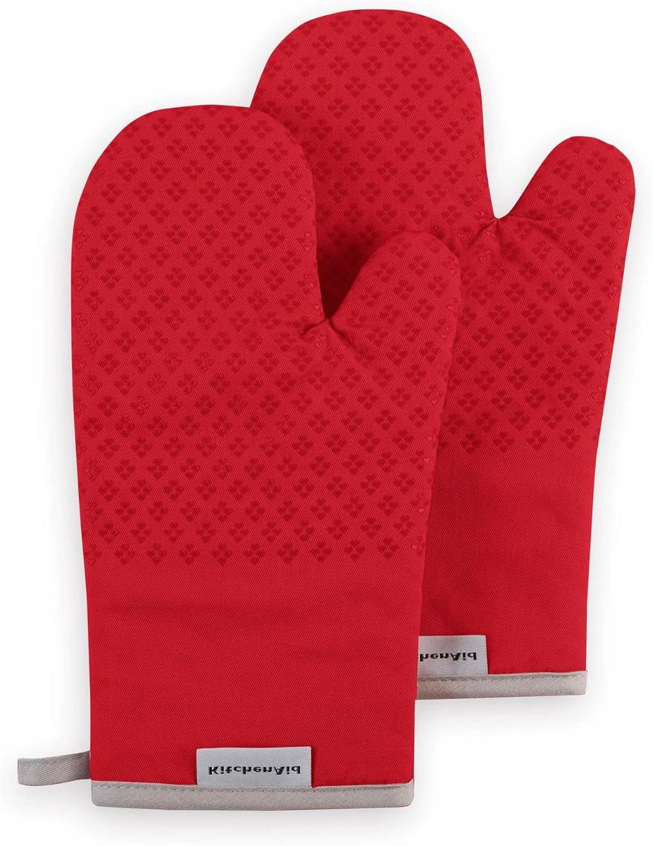 Ovenwanten Set - Keukenwanten Hittebestendig - Koken en Bakken - Siliconen Grip Patroon - 2 Delig 19x32cm - Vuurrood