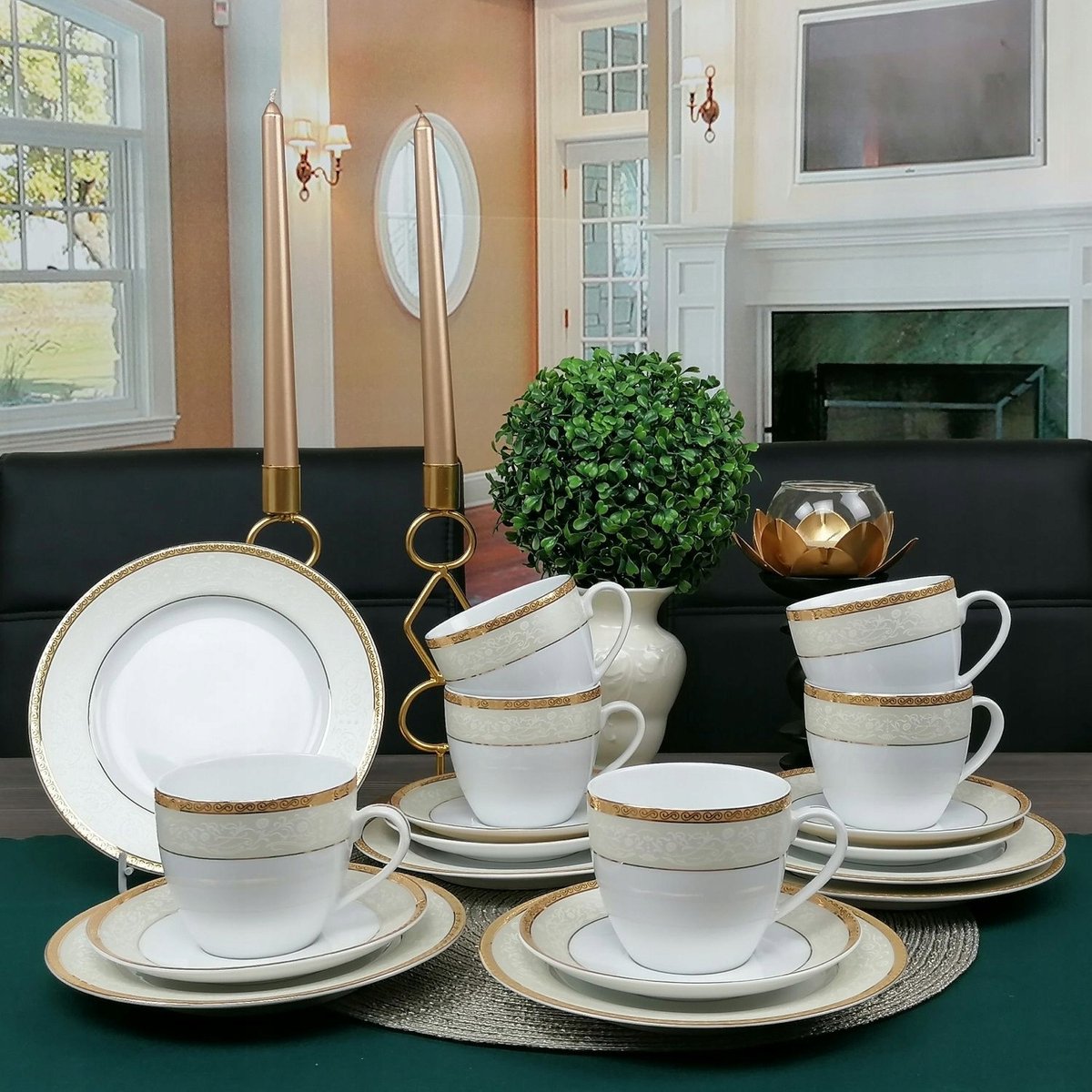 Bogucice Agawa Gold Koffieservies 36-delig voor 12 personen met gouden decoratie