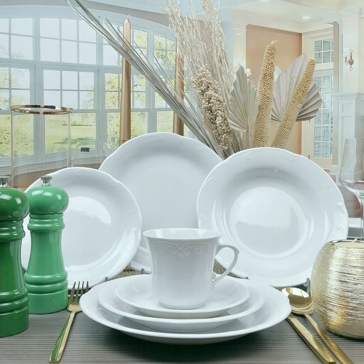 Chodzież Kamelia Servies 30 Delen Wit - Diner & Koffie voor 6 Personen