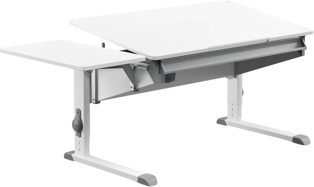 Moll Bandit Kinderbureau - Met Side Top - In hoogte verstelbaar - Kantelbaar blad - Ergonomisch en meegroeiend bureau - Voor schoolkinderen - Wit