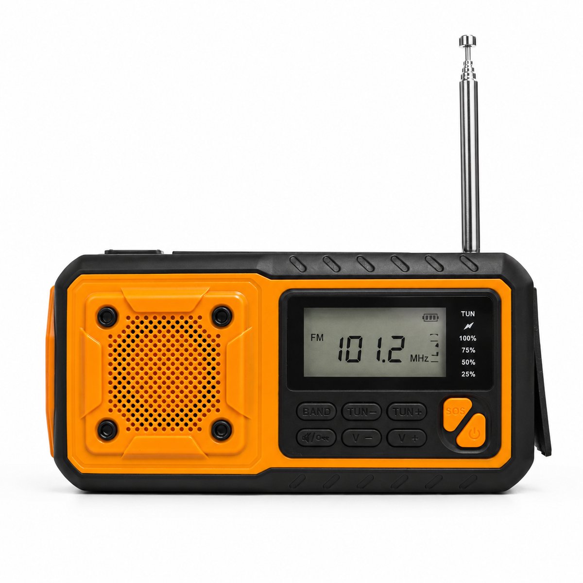 Alpha Omega Noodradio 4000mAh – Opwindbare Weerradio met Zonnepaneel, Zaklamp, Leeslamp, SOS Alarm, Powerbank en AM/FM Radio