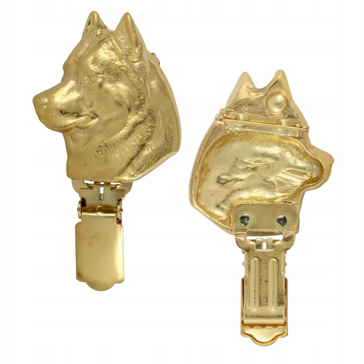 Gouden Siberian Husky Brosche met Clip - Perfect voor Hondenshows