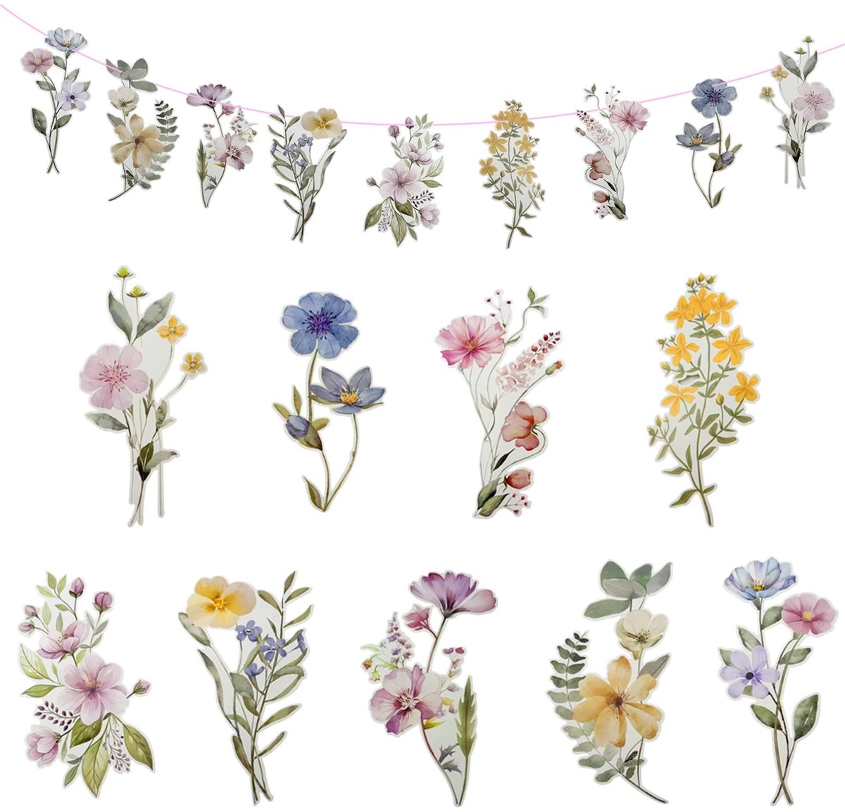 Dailygoods- Bloemenslinger - Kleurrijke Banner met Wilde Bloemen - Feestdecoratie - Verjaardag - Bruiloft - Tuinfeest - Duurzaam Papier