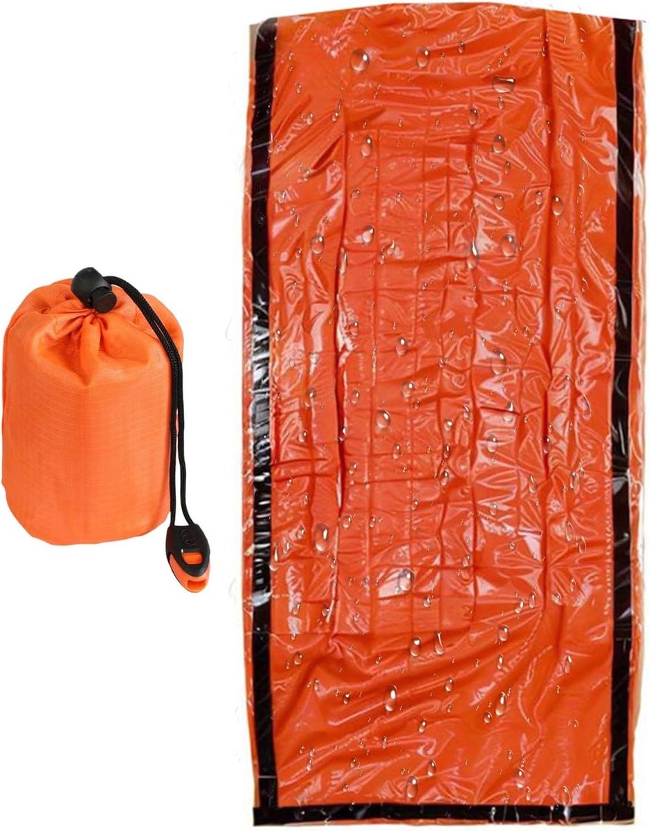 Survival Slaapzak - Noodonderdak Deel - Buiten Bescherming - Ingebouwd Waarschuwingsfluitje - 90x210cm - Zilver
