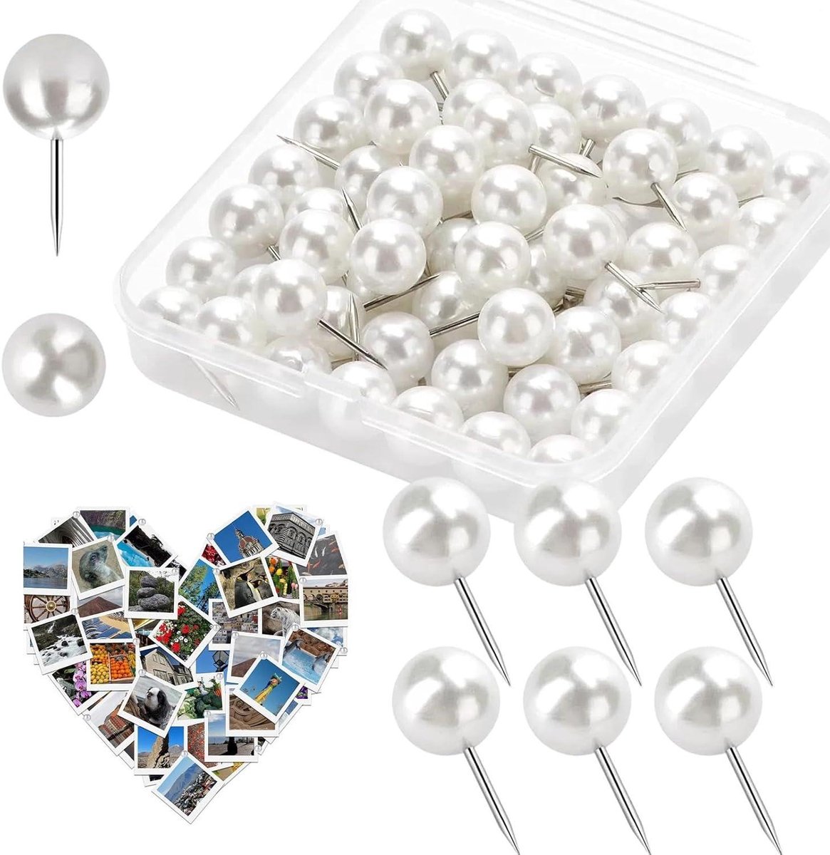 Decoratieve Punaises - Prikkers Kantoor - Foto's Bevestigen - Vergrote Kop - 100 Stuks - Parel Wit
