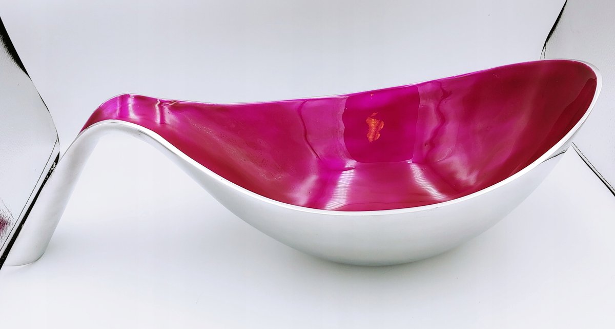 Decoratieve Schaal met Handvat - Aluminium & Emaille - Fuchsia 53x25x15