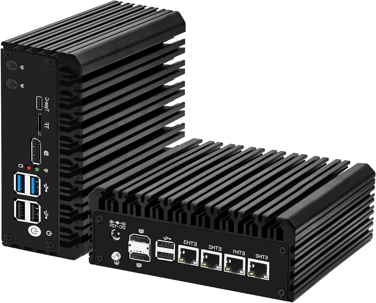Mini PC - Micro Computer - Netwerk Beheer - 4x 2.5GbE LAN - Fanless - Zwart