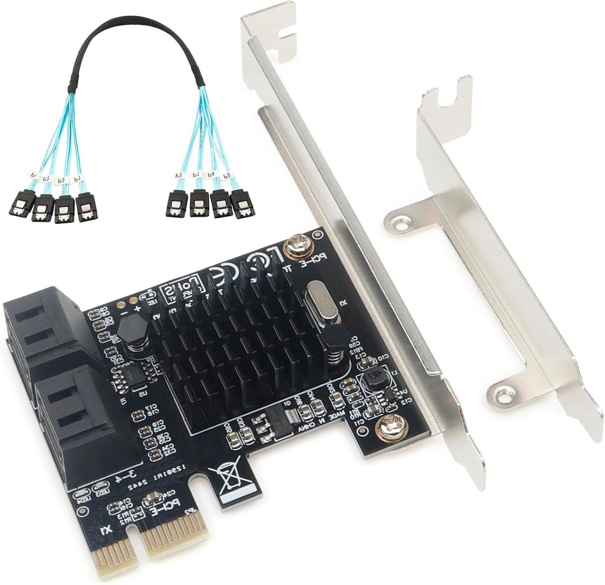 SATA Uitbreidingskaart - PCIe Controller - Opslag Uitbreiden - Vier Poorten 6Gbps - Met Low Profile - Groen