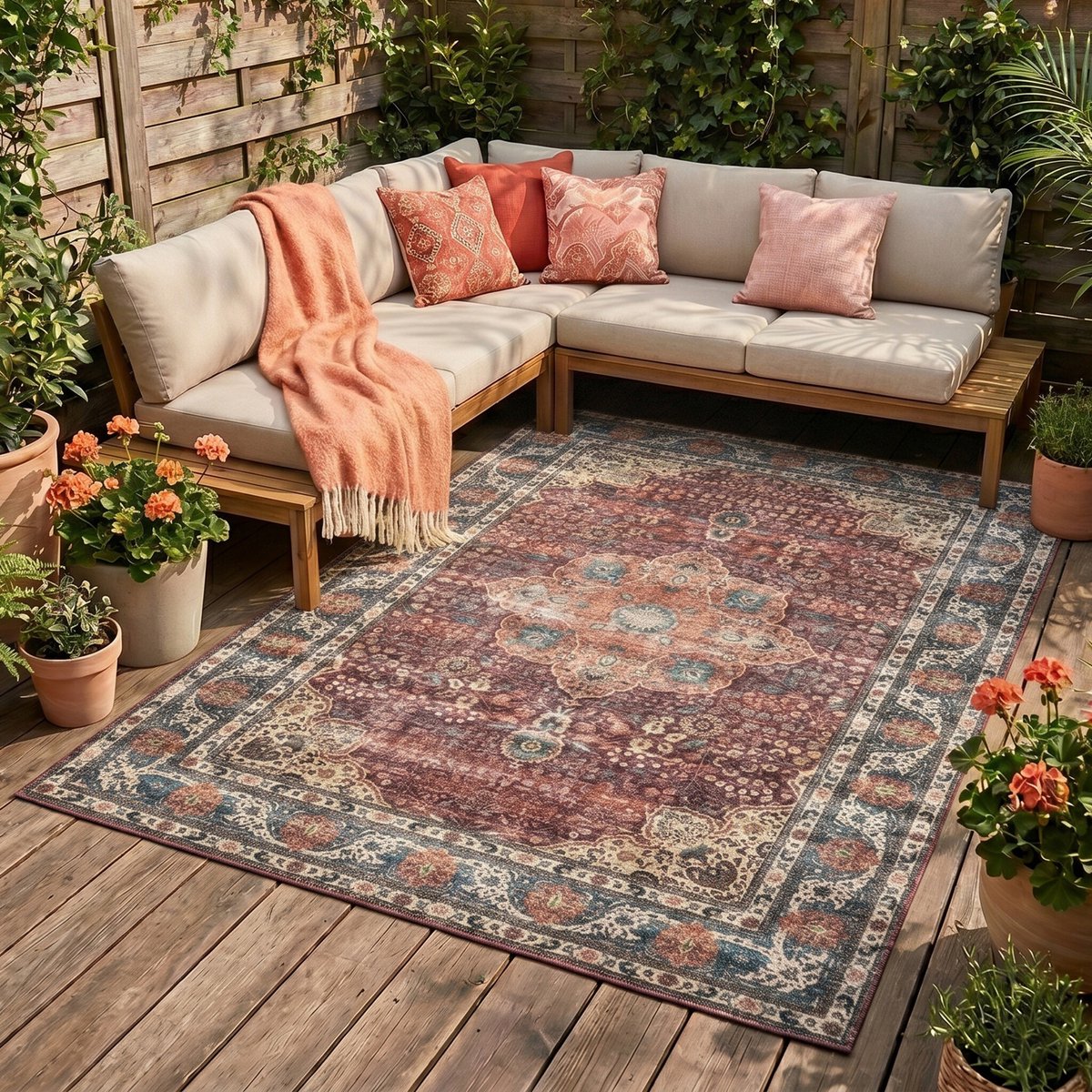Fraai Binnen- en buitenkleed - Kairo Medaillon Bordeauxrood - 80x150cm