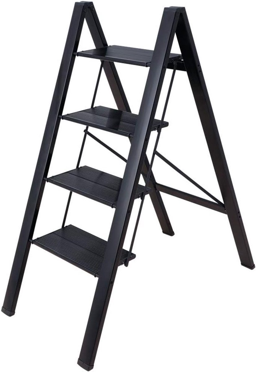 Trapladder met 4 Treden - Klapbare ladder - Huishoudelijke klussen - Lichtgewicht aluminium - 101 cm hoog - Zwart