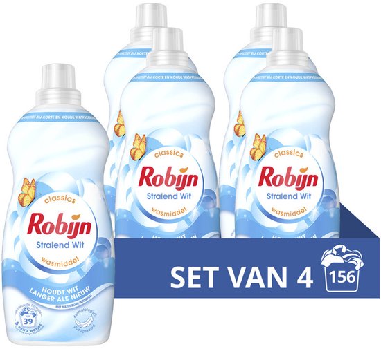 Robijn - Klein & Krachtig Wasmiddel Stralend Wit 39 Wasbeurten - 4 x 1,19 liter - Voordeelverpakking