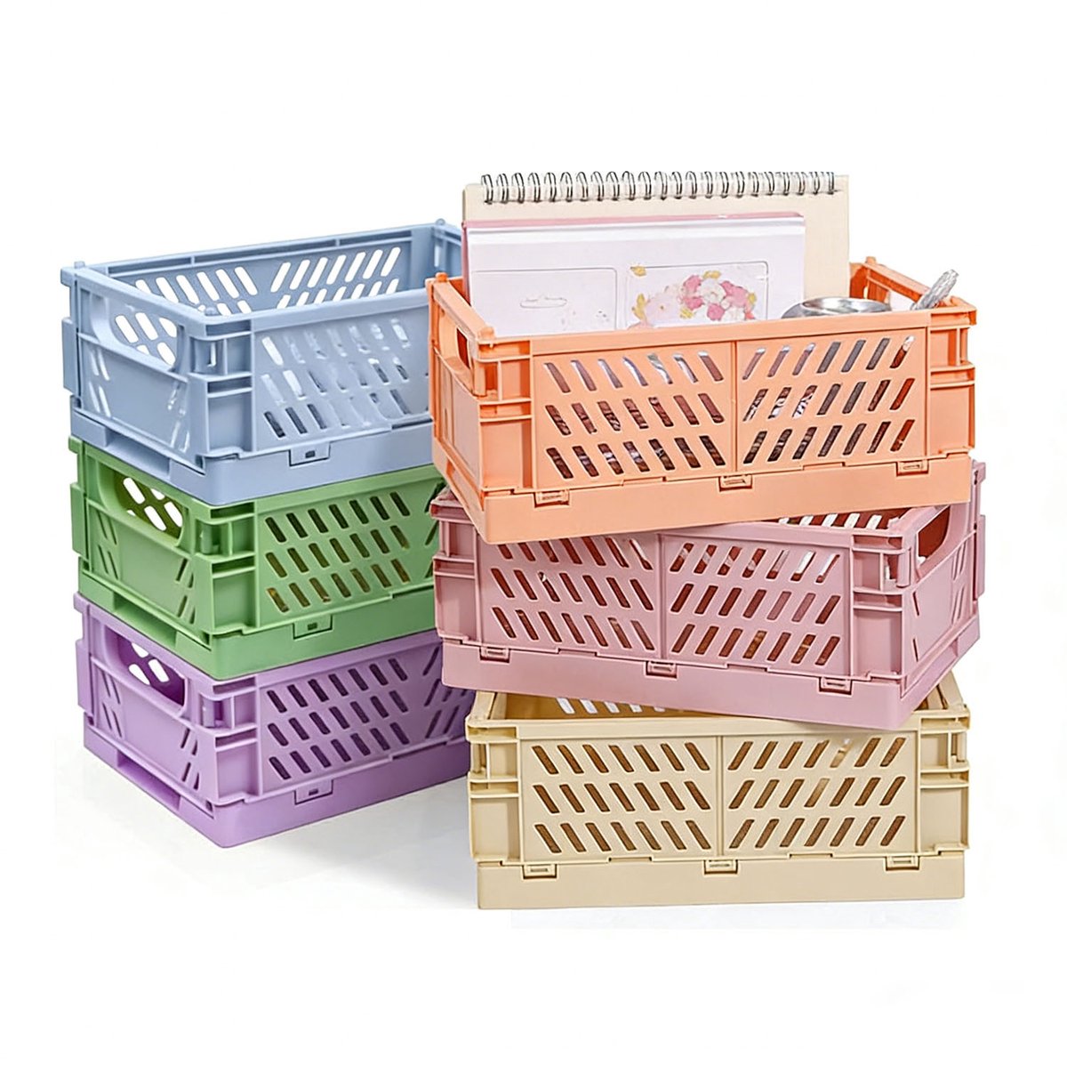 Opvouwbare Opbergmanden Set 6-delig - Keuken Organizer met Handgreep - Kunststof Opbergbakken - Opbergbox voor Snacks, Fruit en Huishoudelijke Spullen - Multicolor