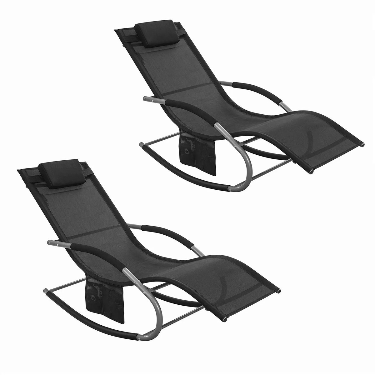RosaBloom Schommel ligstoelen - Set van 2 - Tuinligbedden met hoofdkussen - Comfortabele relaxstoelen outdoor - Weerbestendig - Zwart