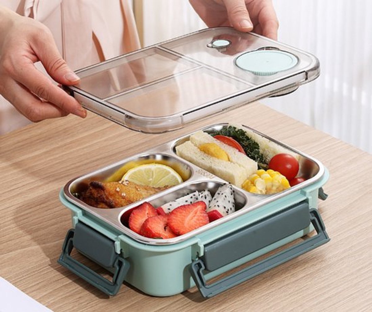 Lunchbox - Geïsoleerde bento box - 304 RVS lunchbox met bestek - Luxe broodtrommel met 3 vakken - Bento-lunchbox voor kantoor en school - 850ml - rood — cadeau in Koken & Dineren - foto 7